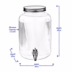 Glass Beverage Drinks Dispenser with Tap Screw Lid Cocktail Juice Party Large - 3.5L - Ribbed