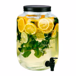 Glass Beverage Drinks Dispenser with Tap Screw Lid Cocktail Juice Party Large - 8L - Black