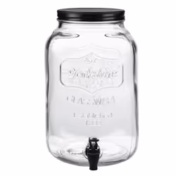Glass Beverage Drinks Dispenser with Tap Screw Lid Cocktail Juice Party Large - 8L - Black