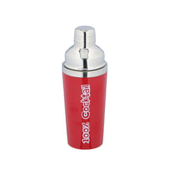 Cocktail Shaker Stainless Steel 3 Piece Built In Strainer Cap Drinks Mixer 450ml - Red