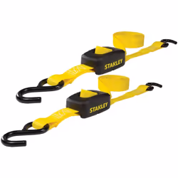 STANLEY S2001 Black/Yellow 1"""" x 10' Enclosed Cam-Buckle Tie Down Straps - 400 lb Safe Working Load / 1 200 lb Break Streng ...