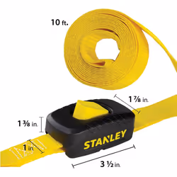 STANLEY S2001 Black/Yellow 1"""" x 10' Enclosed Cam-Buckle Tie Down Straps - 400 lb Safe Working Load / 1 200 lb Break Strength  2 Pack