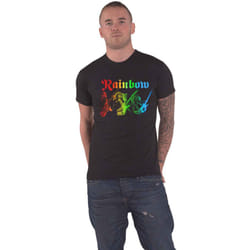 Rainbow T Shirt 3 Ritchies Band Logo Blackmore new Official Mens Black