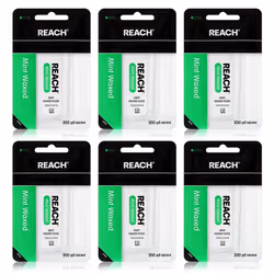 REACH Waxed Dental Floss 6-Pack Mint 200 yds Plaque Remover Shred Resistant Extra Wide Cleaning Gentle on Gums & Teeth ...