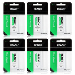 REACH Waxed Dental Floss 6-Pack  Mint  200 yds  Plaque Remover  Shred Resistant  Extra Wide Cleaning  Gentle on Gums & Teeth  PFAS-Free  Oral Care  fo