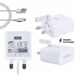 Samsung UK Mains Plug Charger 2 Amp Adaptive Fast Charging And USB-C Cable - Plug Head & Cable