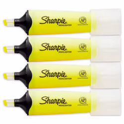 Sharpie Clear View Fluorescent Highlighters  Chisel Tip  Smear Guard Ink (Yellow  4-Pack)