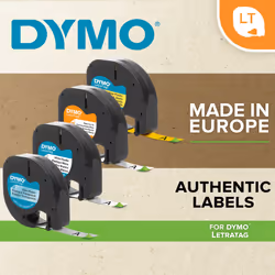 LetraTag Paper Labels | Authentic | 12 mm x 4 m Roll | Black Print on White | Self-Adhesive Multipurpose Labels for LetraTag Label Makers | Made in