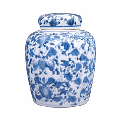 Decorative Blue and White Ceramic Ginger Jar with Lid