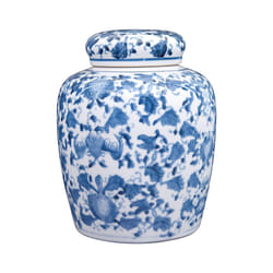 Decorative Blue and White Ceramic Ginger Jar with Lid