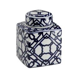 Creative Co-Op Blue & White Ceramic Ginger Jar with Lid