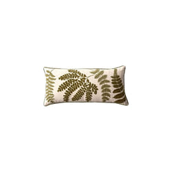 Creative Co-Op White Rectangle Cotton Pillow with Embroidered Green Ferns