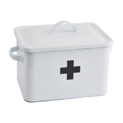 Enameled First Aid Box with Lid & Black Cross on Front