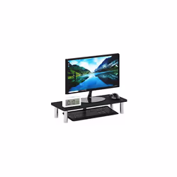 Monitor Riser Stands, Engineered Wood, Americano/Stainless Steel, 49.8(W) x 11.7(H) x 26.9(D) cm