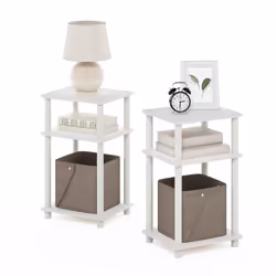Furinno Just 3-Tier Turn-N-Tube Nightstand  2-Pack  White/White