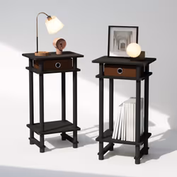 Furinno Turn-N-Tube Tall Nightstand with Bin  2-Pack  Plastic Poles  Espresso/Brown