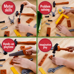 John Deere 18 Piece Deluxe Tool Box  Construction Playset with Tape Measure and Tools  Interactive Building Toys  Preschool Toys for Boys and Girl