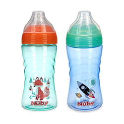 Nuby 2 Pack No Spill Printed Thirsty Kids No-Spill Sip-it Sport Cup with Soft Spout and Lid - 12oz  12+ Months  2 Pack  rocket/fox