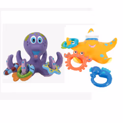 Nuby Floating Purple Octopus with 3 Hoopla Rings and Nuby Starfish Ring Toss Bath Toy with 3 Toss Rings