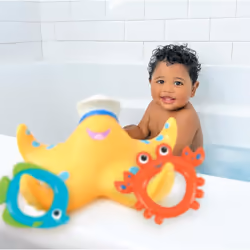 Nuby Floating Purple Octopus with 3 Hoopla Rings and Nuby Starfish Ring Toss Bath Toy with 3 Toss Rings