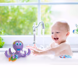 Nuby Floating Purple Octopus with 3 Hoopla Rings and Nuby Starfish Ring Toss Bath Toy with 3 Toss Rings