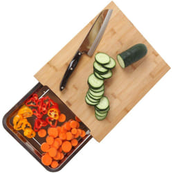 Lilys Home Mess-Free Bamboo Cutting Board With Slide Out Drawer Tray  Large
