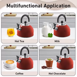 Lily's Home 2 Quart Stainless Steel Whistling Tea Kettle  the Perfect Stovetop Tea and Water Boilers for Your Home  Dorm  Condo or Apartment. Red