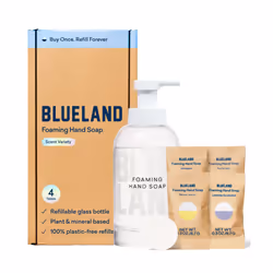 BLUELAND Hand Soap Starter Set - 1 Refillable Glass Foaming Hand Soap Container + 4 Tablets Refills  Variety Scents  Eco-Frie ...