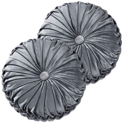HIG Set of 2 Decorative Round Pleated Throw Pillows  Classy Accent Pumpkin Throw Pillows with Center Button  Vintage Velvet Floor Pillows for Sofa Van
