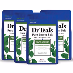Dr Teal's Pure Epsom Magnesium Salt Soak Relax & Relief with Eucalyptus and Spearmint 3 lb (Pack of 4)