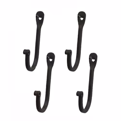Early American Single Prong Wrought Iron Hooks  Set of 4 - Rustic Curved Metal Fasteners - Decorative Colonial Wall D?cor