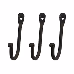Early American Single Prong Wrought Iron Hooks Set of 3 - Rustic Curved Metal Fasteners - Decorative Colonial Wall D?cor