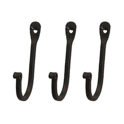Early American Single Prong Wrought Iron Hooks  Set of 3 - Rustic Curved Metal Fasteners - Decorative Colonial Wall D?cor