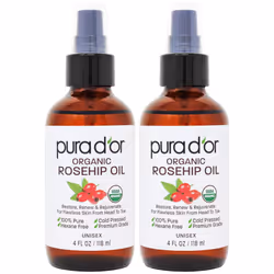 PURA D'OR ORGANIC Rosehip Seed Oil Hair Relaxer (4 Oz x2 = 8 Oz) 100% Pure Cold Pressed USDA Certified All Natural Anti-Aging ...