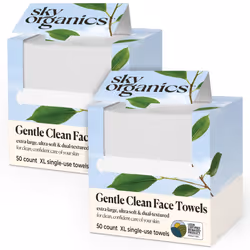 Sky Organics - Gentle Clean Face Towels (2-Pack) - 100 XL Single-Use Face Wipes - Ultra Soft & Dual Textured - Disposable Fac ...