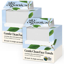 Sky Organics - Gentle Clean Face Towels (2-Pack) - 100 XL Single-Use Face Wipes - Ultra Soft & Dual Textured - Disposable Face Towel - Makeup Remover