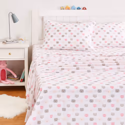 Amazon Basics - 4 Piece Kid's Soft Easy-Wash Lightweight Microfiber Sheet Set, Full, Pink Kitties, Animal Print