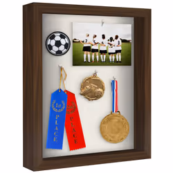 Americanflat 11x14 Shadow Box Frame in Walnut with Soft Linen Back - Large Shadow Box Made of Composite Wood with Polished Gl ...