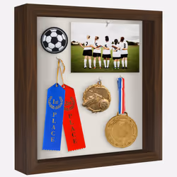 Americanflat 11x11 Shadow Box Frame in Walnut with Soft Linen Back - Engineered Wood with Shatter-Resistant Glass  and Hangin ...
