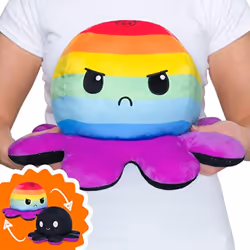 TeeTurtle - Original Reversible Big Octopus Plushie - Rainbow Stripe + Black Sparkle - Huggable and Soft Sensory Fidget Toy S ...