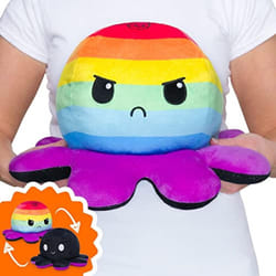 TeeTurtle - Original Reversible Big Octopus Plushie - Rainbow Stripe + Black Sparkle - Huggable and Soft Sensory Fidget Toy Stuffed Animals