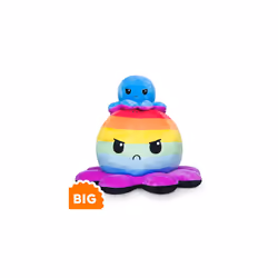 TeeTurtle - Original Reversible Big Octopus Plushie - Rainbow Stripe + Black Sparkle - Huggable and Soft Sensory Fidget Toy Stuffed Animals