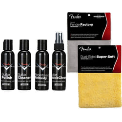 Fender Guitar Super Care Kit Bundle with Custom Shop Deluxe Guitar Care System 4 Pack  Super-Soft Dual-Sided Microfiber Cloth  and Fender Factory Micr