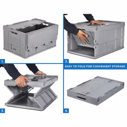 Mount-It! Folding Plastic Storage Crate  PACK OF 3  Collapsible Utility Distribution Container with Attached Lid  65L Liter Capacity  Gray