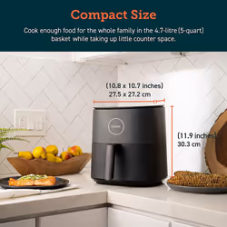 4.7L Oil Free Fryer, Hot Air Fryer with 7 Programs, Air Fryer with 100 Recipes, LED Touch Screen, Keep Warm Function