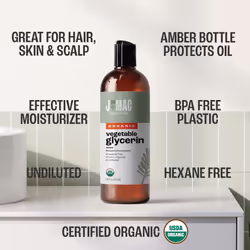 J MAC BOTANICALS  Organic Vegetable Glycerin Oil (16oz bottle) Moisturizing and softening  100% Pure natural liquid organic glycerine for crafts  skin