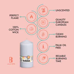 BOLSIUS 4 White Pillar Candles - 3x6 Inches - Individually Wrapped - Premium European Quality - 65+ Burn Hours - Dripless & Smokeless Smooth Flame - U