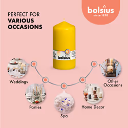 BOLSIUS 4 Yellow Pillar Candles - 3x6 Inches - Individually Wrapped - Premium European Quality - 65+ Burn Hours - Dripless & Smokeless Smooth Flame -