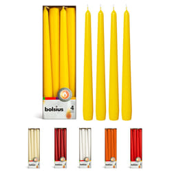 BOLSIUS Yellow Taper Candles - 4 Pack Unscented 10 Inch Dinner Candle Set - 8 Hours Burn Time - Premium European Quality - Smokeless and Dripless Hous