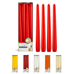 BOLSIUS Red Taper Candles - 4 Pack Unscented 10 Inch Dinner Candle Set - 8 Hours Burn Time - Premium European Quality - Smokeless and Dripless Househo